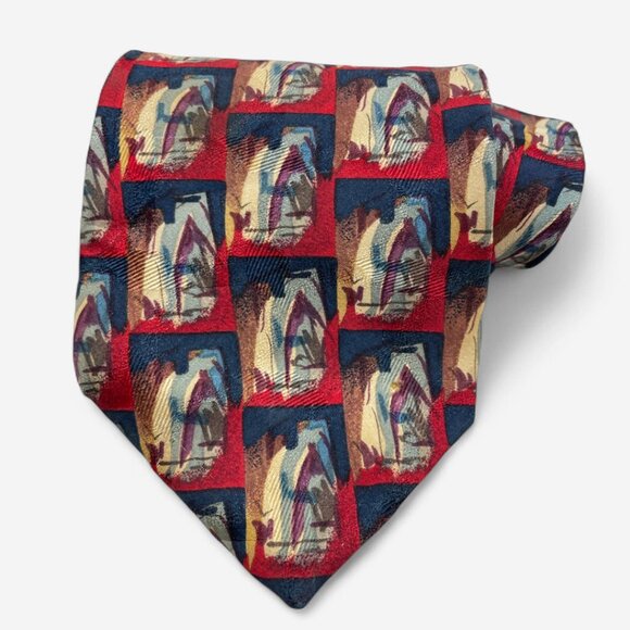 J. Garcia Silk Tie Abstract Art Formal Professional Event Red Blue - Picture 4 of 6